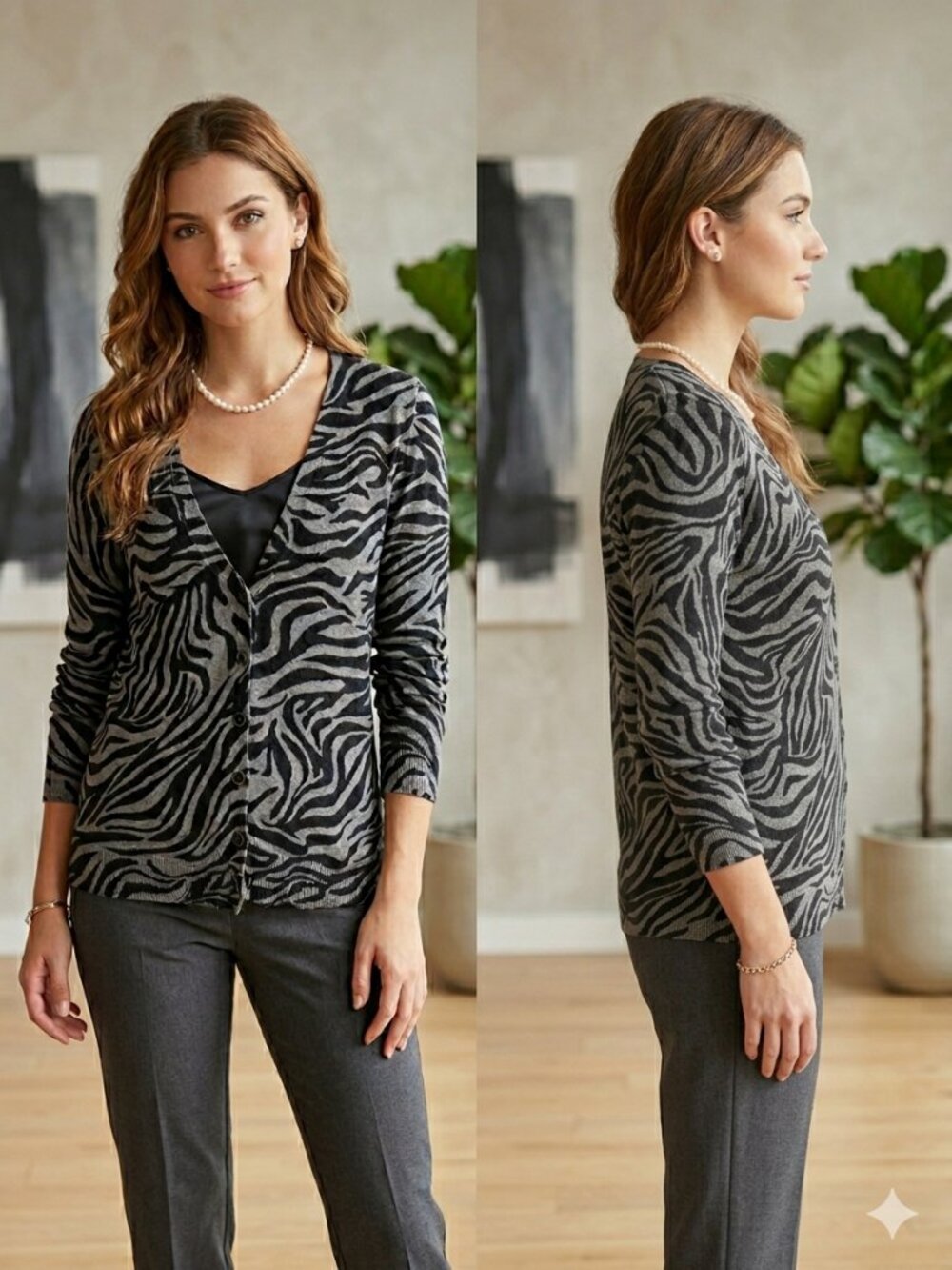 Forever21 Gray Black Zebra Animal Print Cotton Blend Cardigan - Size Medium NEW